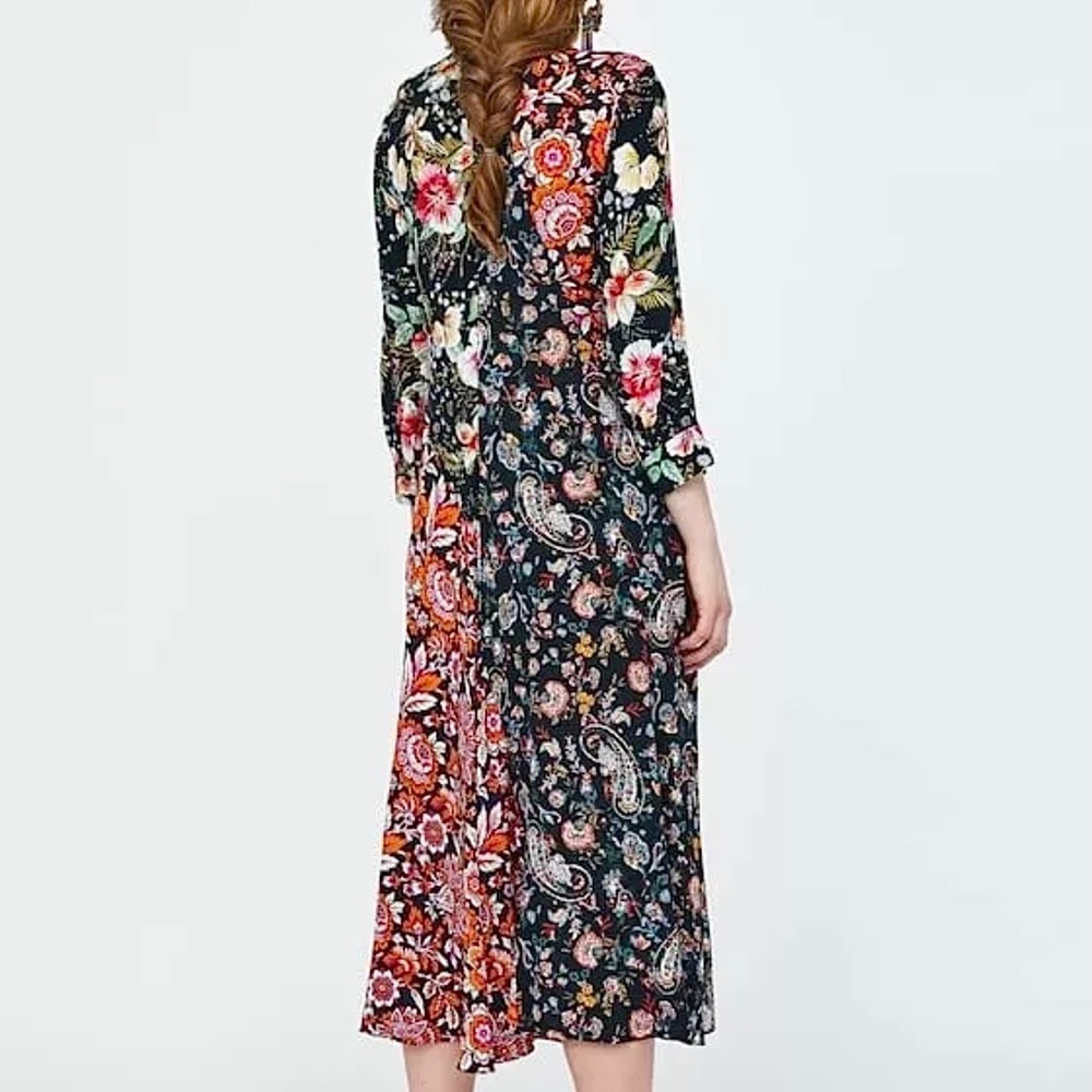 Zara m Floral Midi Patchwork Print Dress - Picture 4 of 10